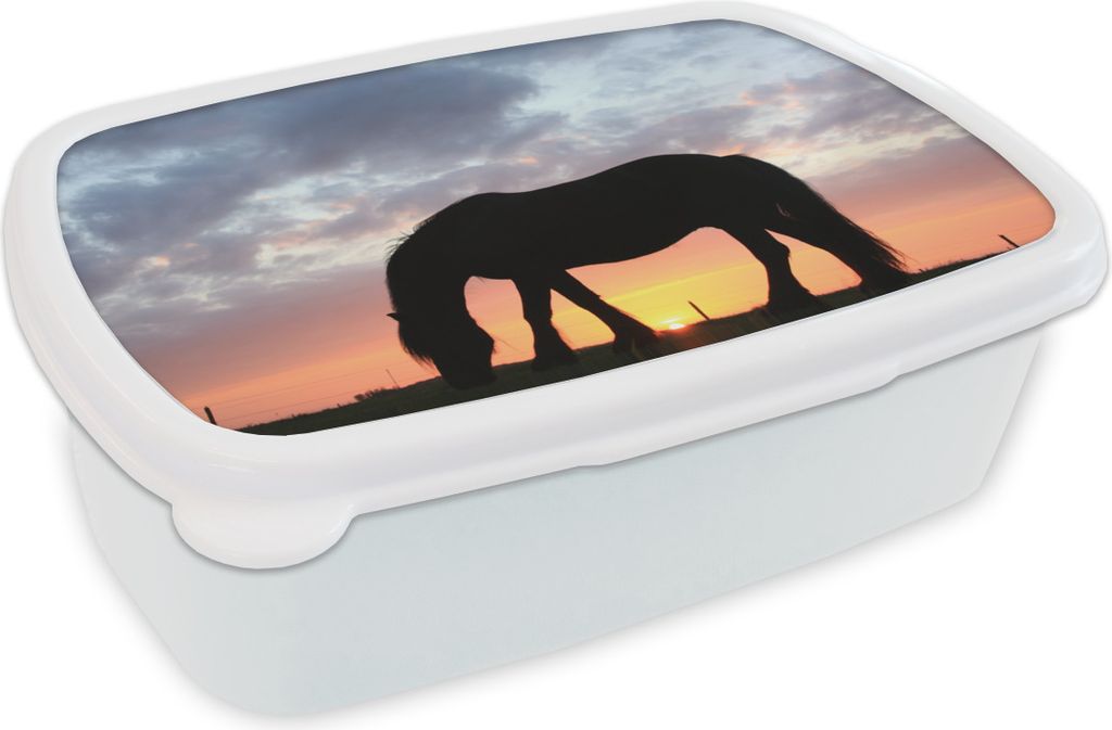 KitchenYeah Lunchbox Brotzeit Brotdose 17x11 cm Pferde - Sonne - Wiese Kinder Brotzeitdose - Lunch Box - Kinder - Sandwich-Box - Schulbox - Lunch...