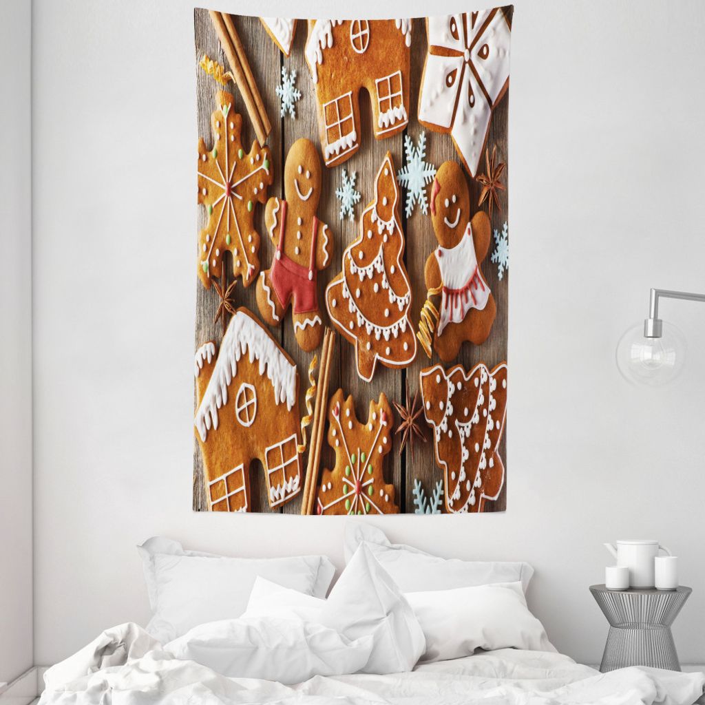 ABAKUHAUS Lebkuchenmann Wandteppich und Tagesdecke, Cookies Schnee aus Weiches Mikrofaser Stoff Waschbar ohne Verblassen Digitaldruck, 140 x 230 cm...