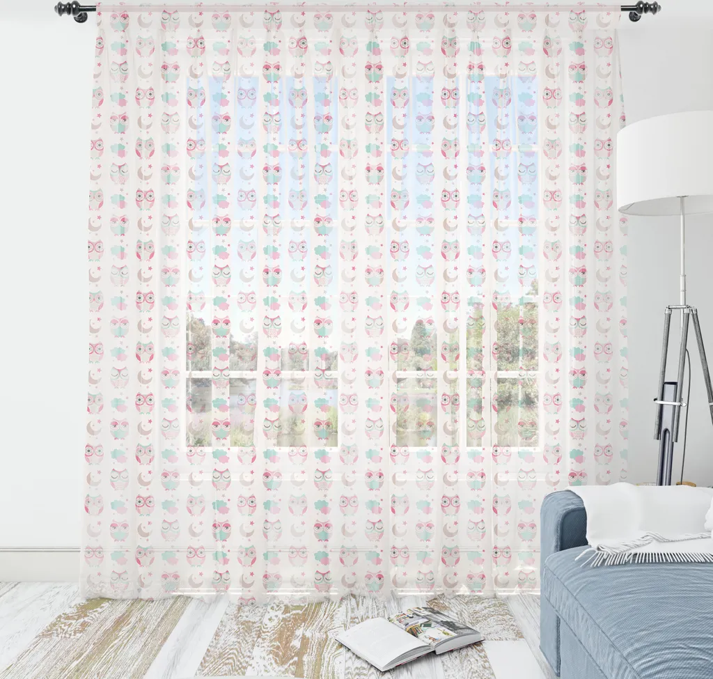 Tapisserie Satinée Motif Hiboux Design Symétrique Couleurs Féminines