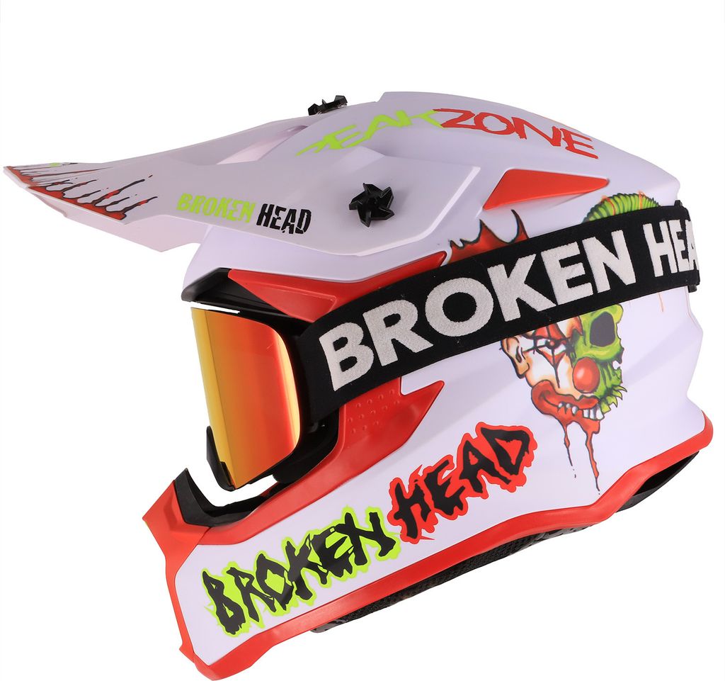 Broken Head Crosshelm FreakZone Weiss-Rot + MX-Brille Struggler Rot : L (59-60 cm) Größe: L (59-60 cm)