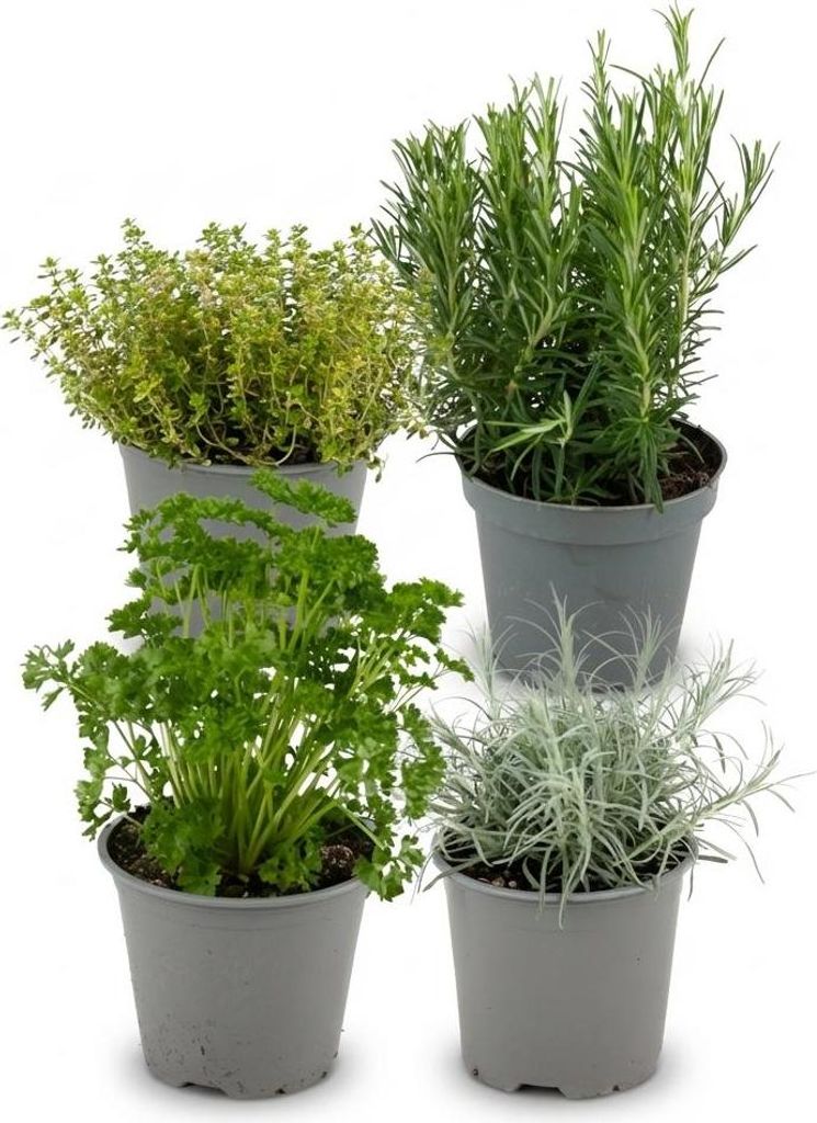 Kräutermischung – 4 Pflanzen – Ø12cm – Höhe 12–15cm – Basilikum Oregano Thymian Rosmarin Mix – Frische Küchenkräuter für Balkon T...