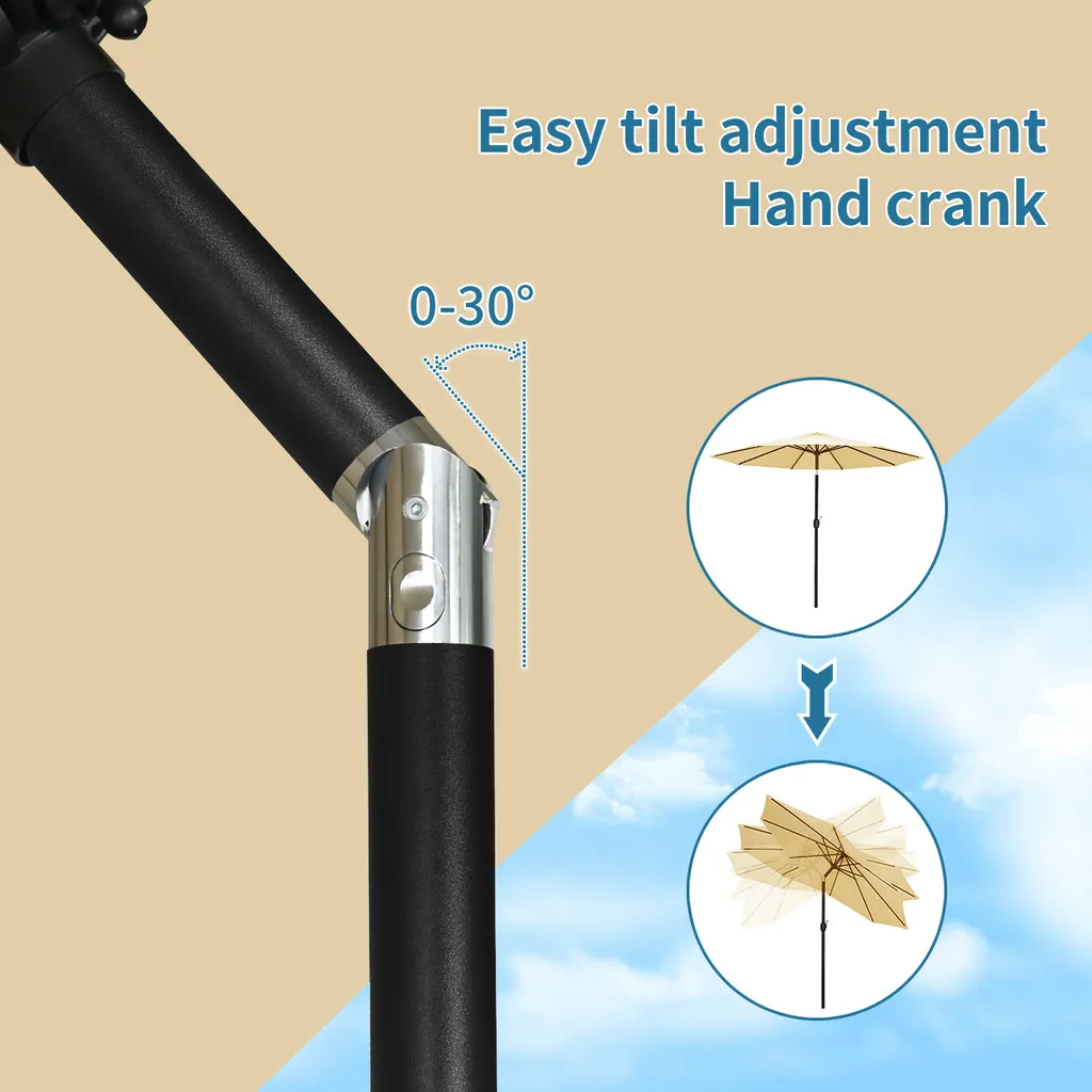 Parasol Orientable 270cm en Acier Inox et Toile Polyester Beige Durable