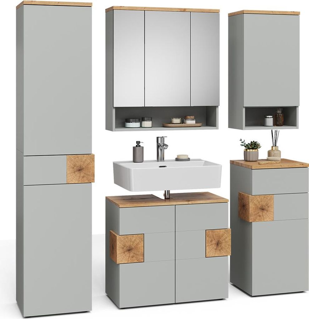 Badmöbel-Set Vicco Eden Grau 5 Teile, Model 59864