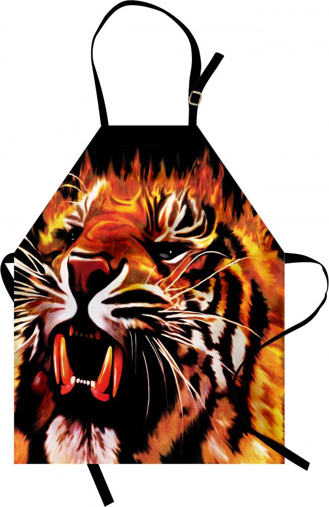 ABAKUHAUS Safari Kochschürze, Feuer-Power-Tiger flammt Jäger-Waldkönig-Tier-Streifen-Pelzgroßes Tier, Farbfest Höhenverstellbar Waschbar Klare...