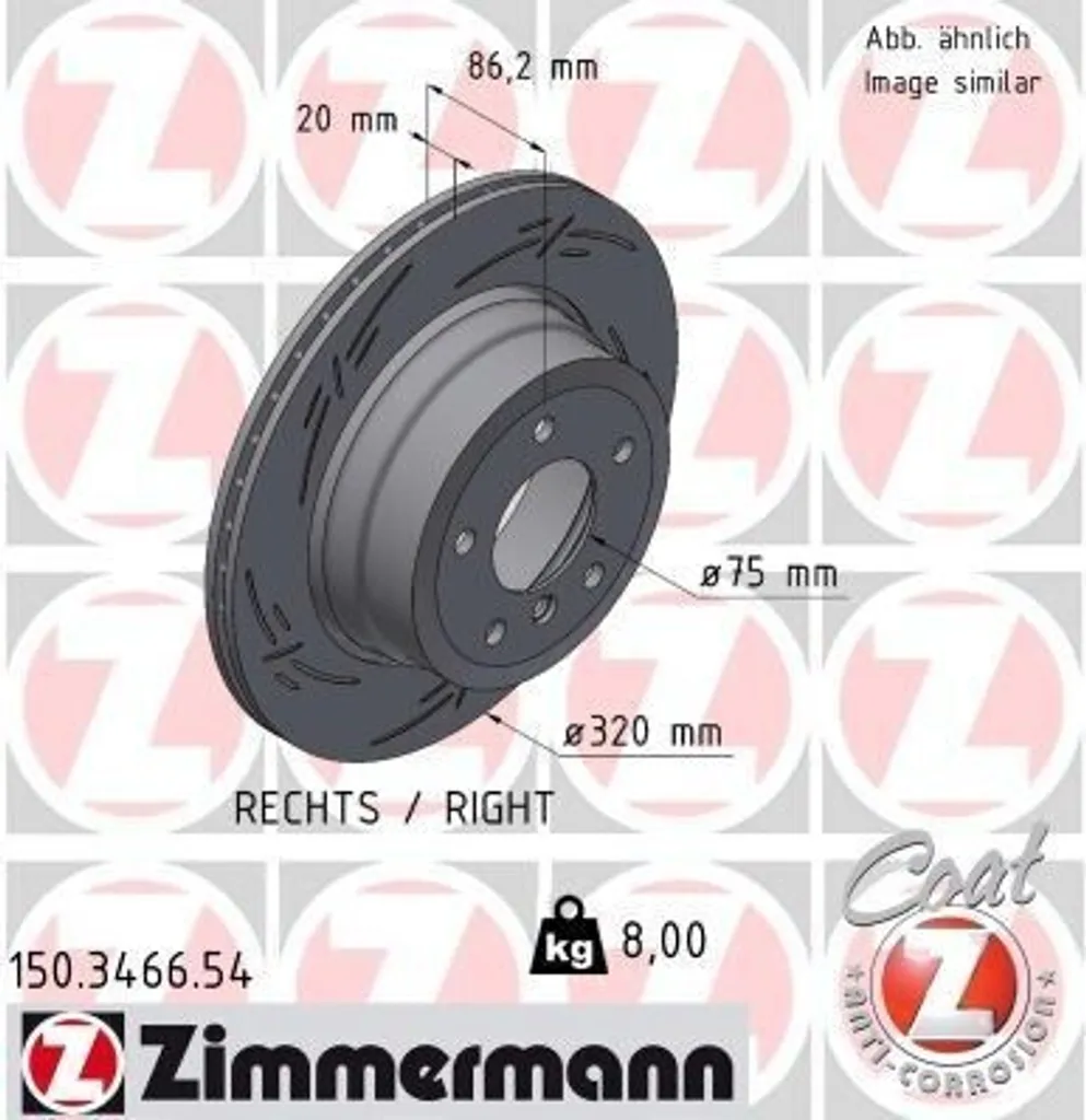 Disque de frein Coat Z Zimmermann 150.3466.54 anti-corrosion BMW
