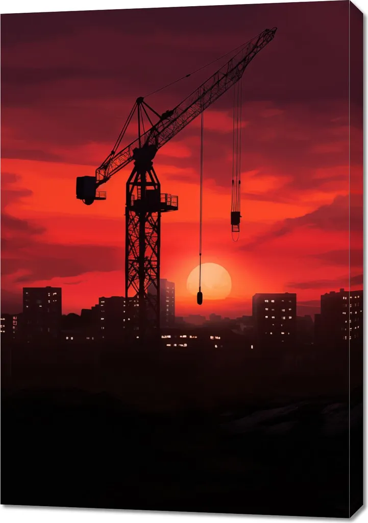 Quadro 70x100 cm Tramonto sul cantiere