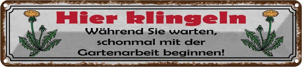 vianmo Blechschild 10x46 cm hier klingeln Gartenarbeit Geschenk Garten