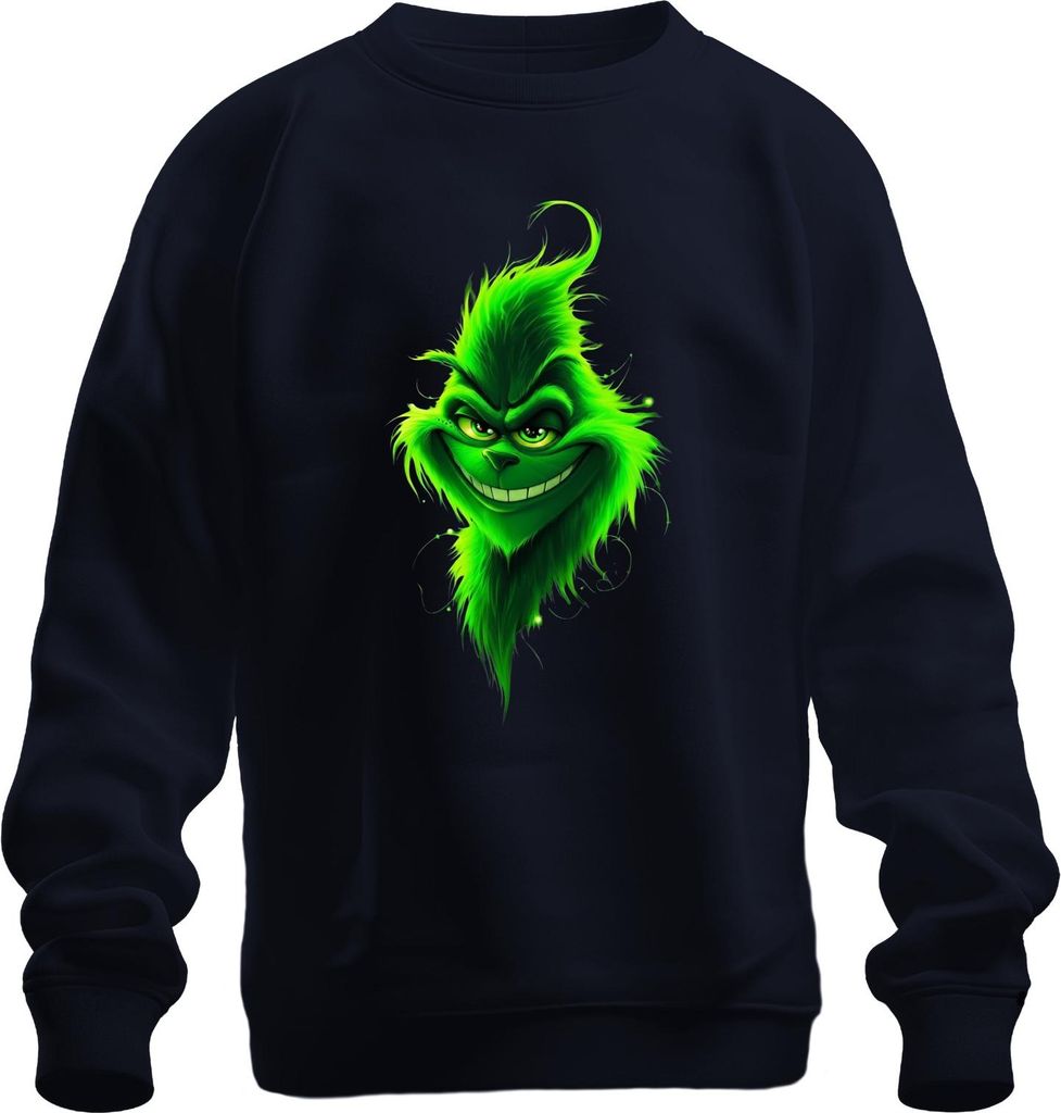 Grinch grinsendes Gesicht Weihnachten grün frech düster Uni Sweatshirt Pullover, Navy, S