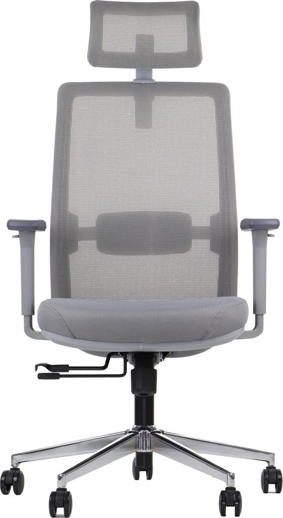 Ergonomischer Bürodrehstuhl CUTLER GF, Chrom Basis, verstellbare Armlehnen, Kopfstütze und Lordosenstütze, grauer Rahmen, graue Polsterung