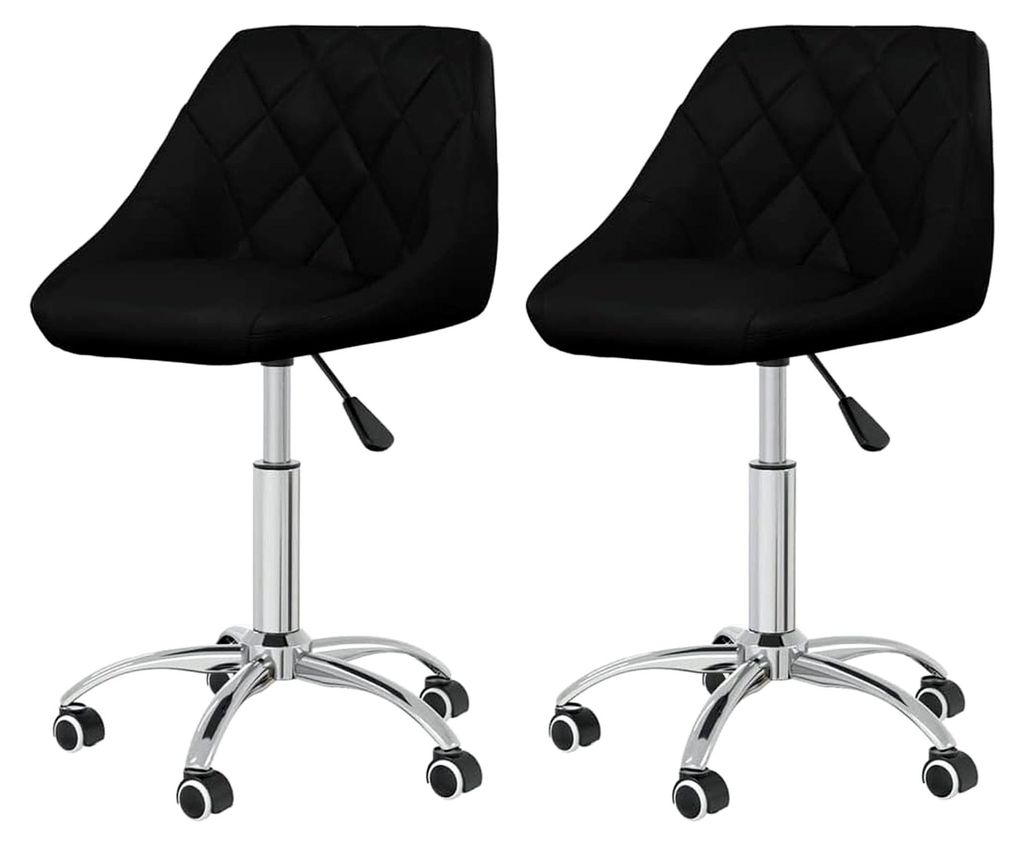 2X Drehbare Esszimmerstühle mit Rollen Höhenverstellbar Polsterstuhl Küchenstuhl Wohnzimmerstuhl Schwarz Kunstleder