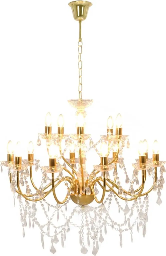 Luminaire de Salon Doré Lustre 15 Ampoules E14 pour Plafond Haut Chic