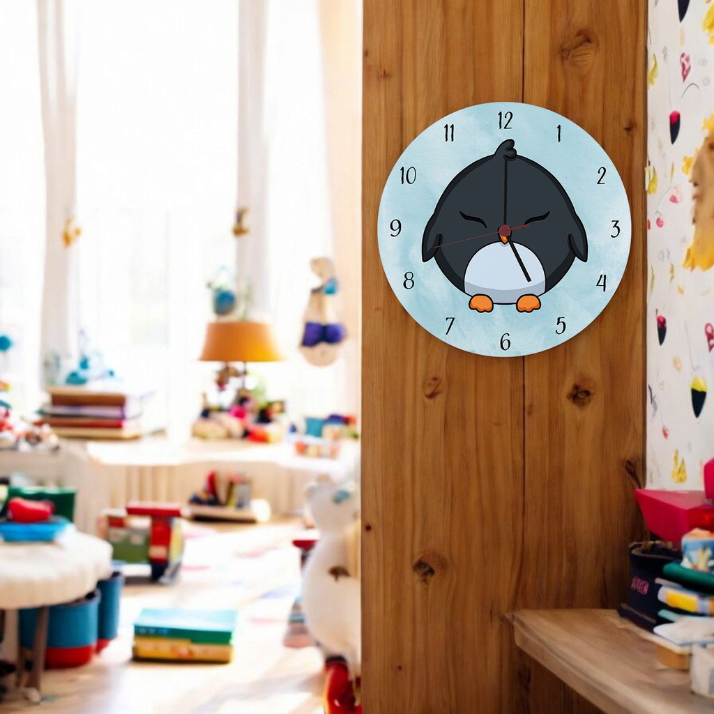 Pinguin Kinder Wanduhr aus Alu Produktbild 3
