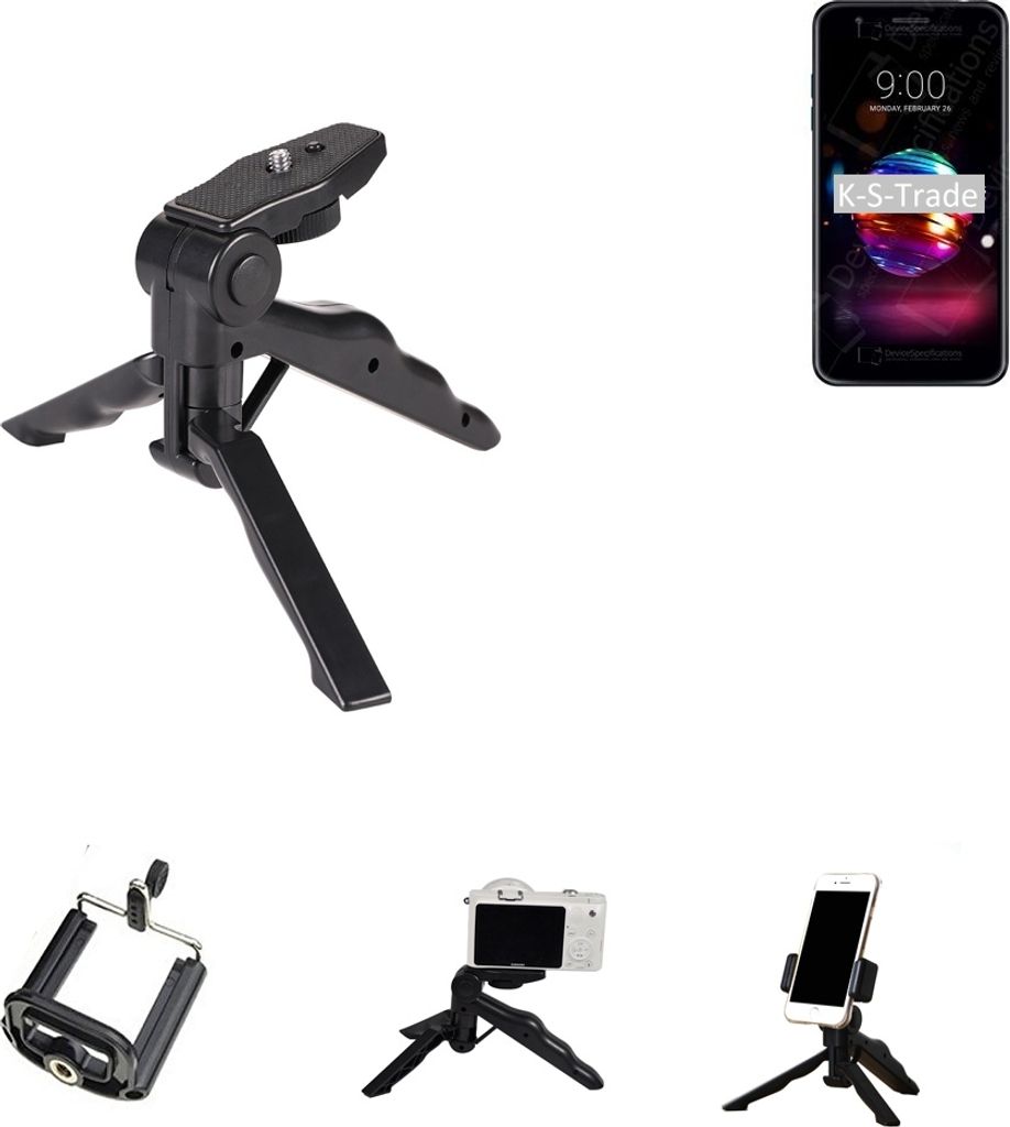 K-S-Trade Stativ Tisch-Ständer Dreibein Handy-Stativ Ständer kompatibel mit LG Electronics K11 Plus Mini-Stativ Smartphone Tripod Handy-Stativ aus