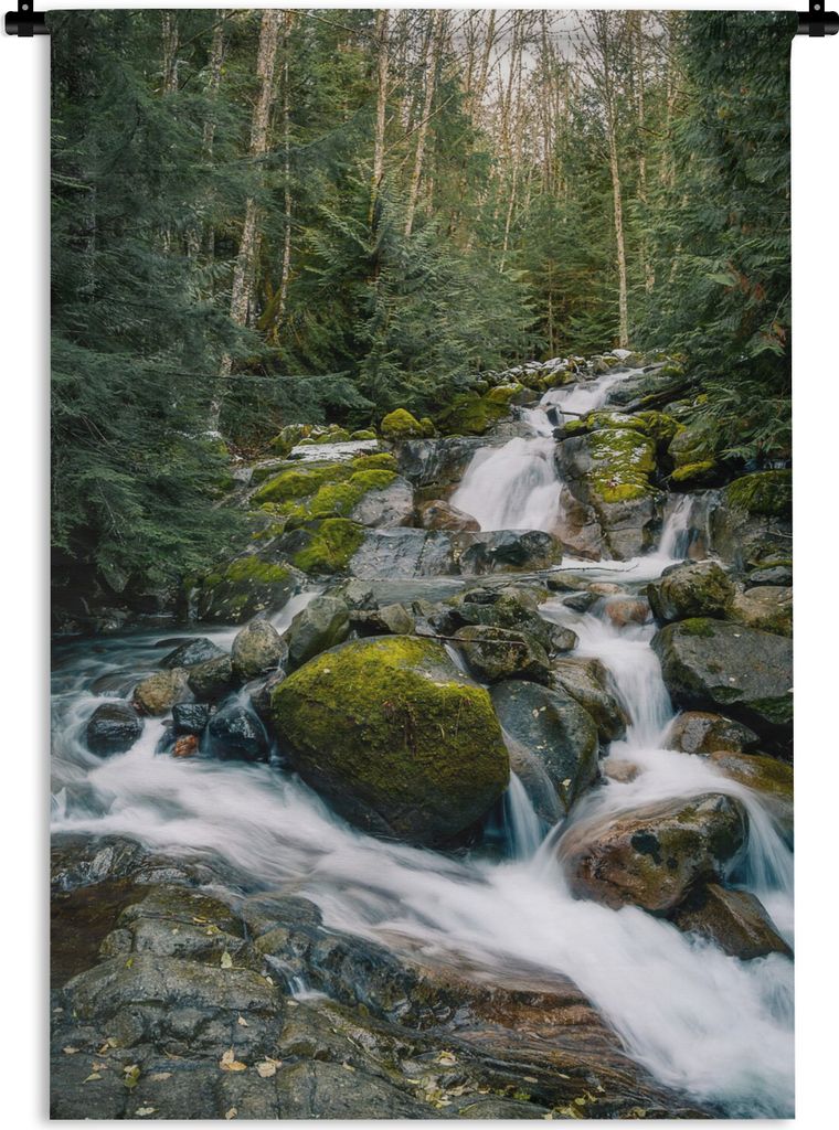 MuchoWow Wandteppich Wandbehang Natur - Wasserfall - Bäume - Herbst 90x135 cm Tapisserie Dekoration Wandtuch - Baumwolle - Wandskulptur