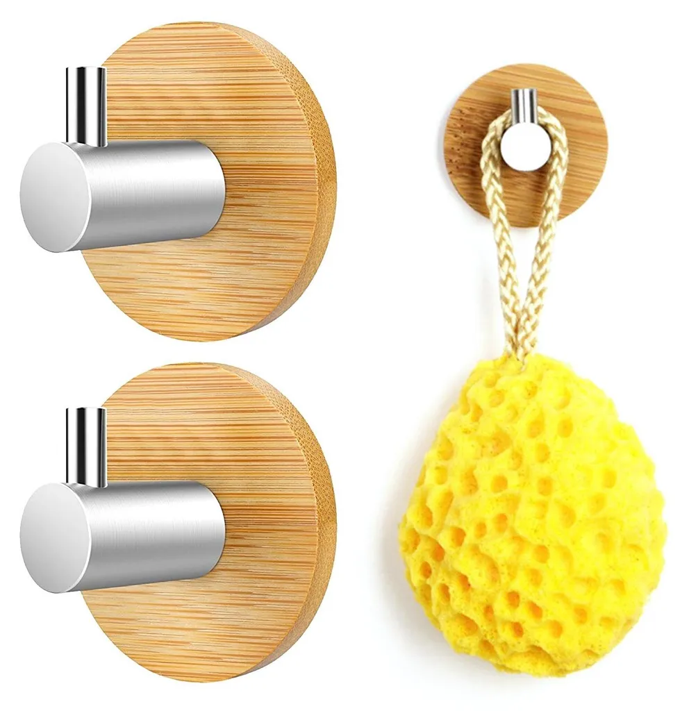Crochets adhésifs en bois lot de 4 - Patères murales robustes design