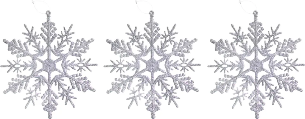 Décoration de Noël : pack de 3 grands flocons de neige givrés de 17,5cm