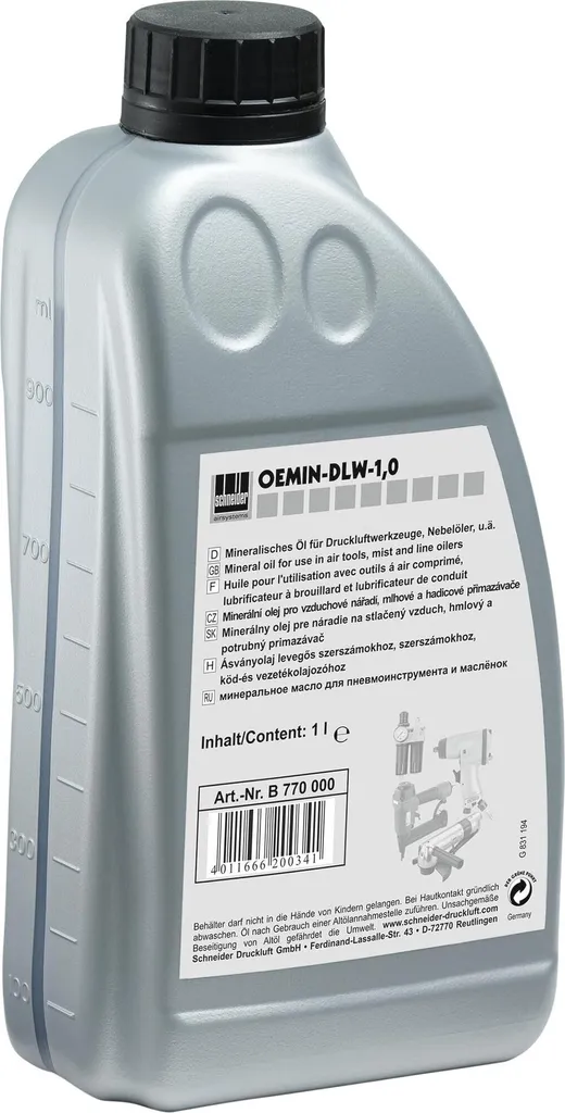 Huile pour outils pneumatiques et graisseurs de ligne - Flacon de 500ml