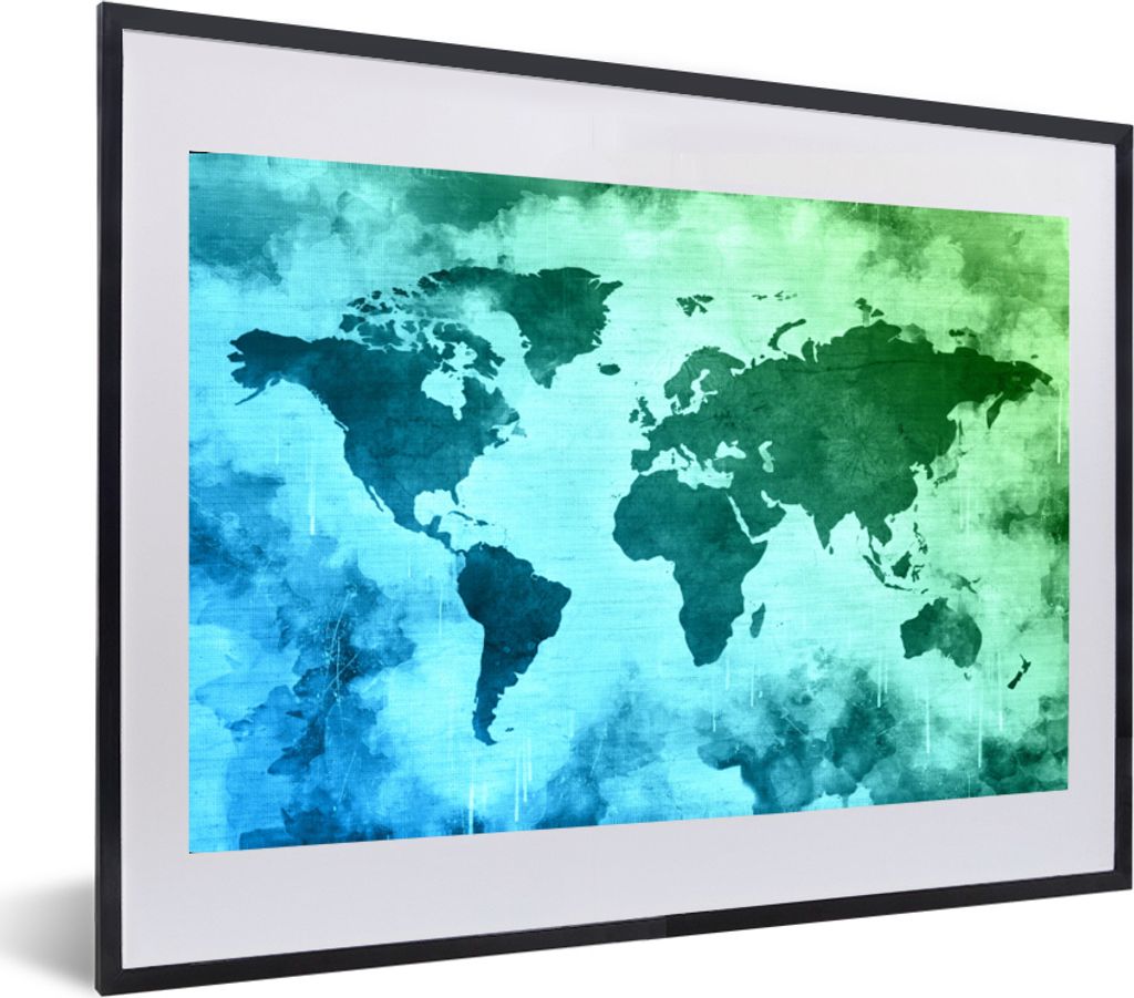 MuchoWow® MuchoWow® Gerahmtes Poster Weltkarte - Blau - Produktbild 