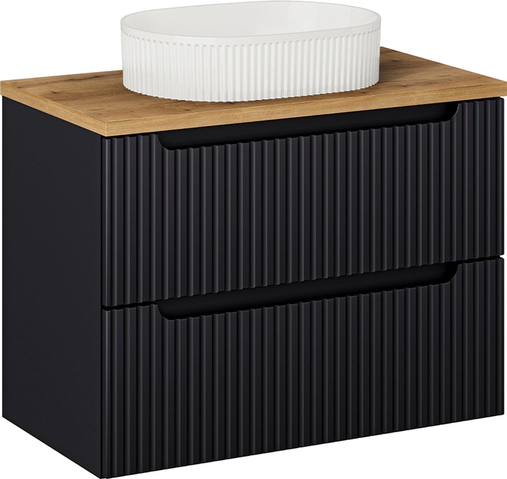 Waschtisch 80.4cm Riva mit 2 Schubladen, Schwarz und Holzoptik