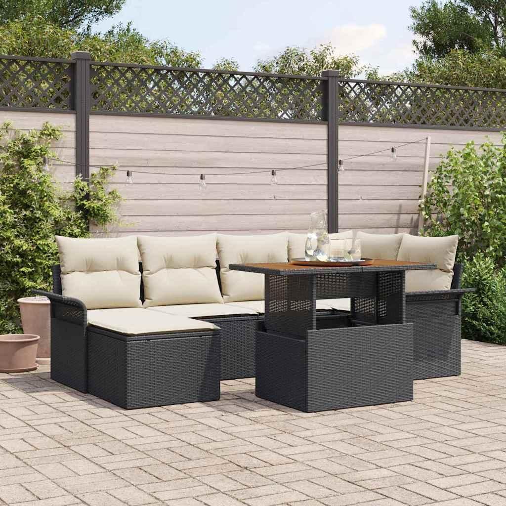 Maison Exclusive - Garten-Sofa-Set mit Speicher 7 pcs Schwarz Poly Rattan
