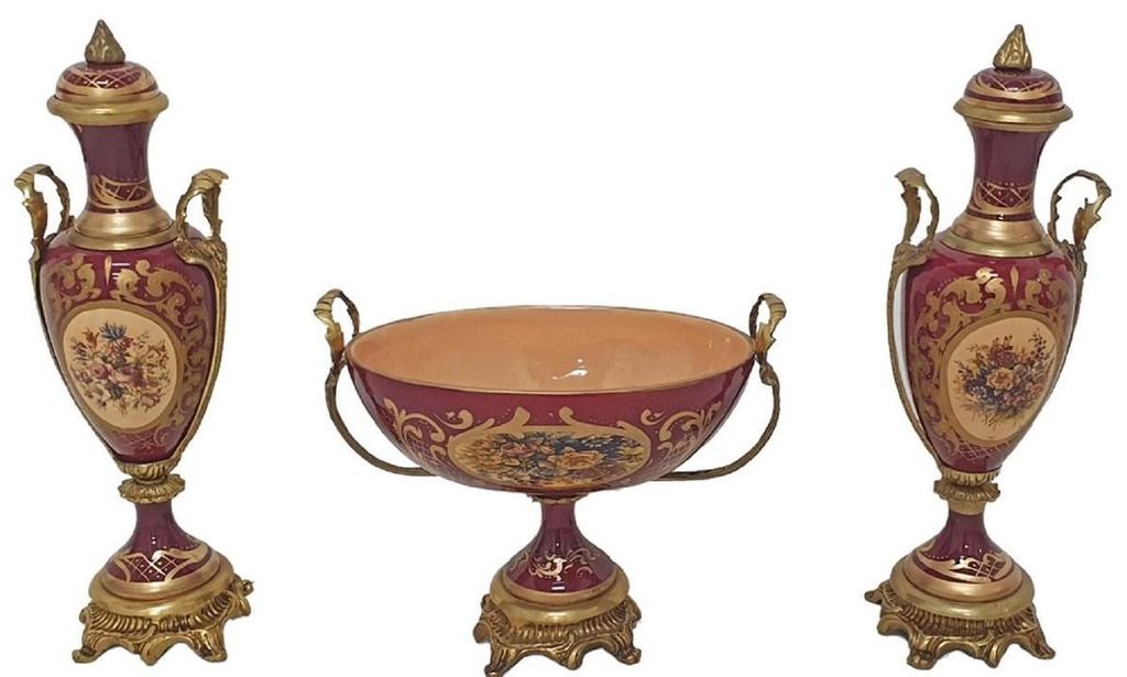 Casa Padrino Barock Deko Keramik Vasen Set mit Schale Rot / Produktbild 