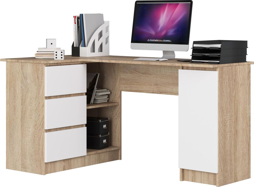 Eckschreibtisch – Büro Eckschreibtisch – Eck Computertisch – 155 cm – Sonoma Eiche / Weiß – Effiziente Arbeitsplatzlösung mit maximale...