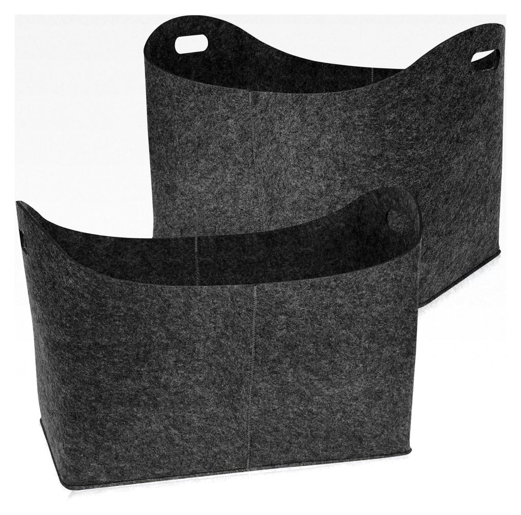 2 Stück Kaminholztaschen aus Filz XL - Kaminholzkorb mit verstärkten Griffen, 55 x 30 x 40 cm, Dunkelgrau