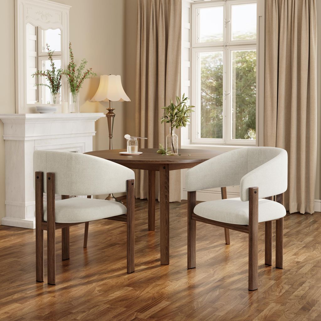 MODFU 2 Esszimmerstühle,moderner Stil Stuhlset,Holzoptik,Schlichtes Design,Leinenstoff,Nussbaum