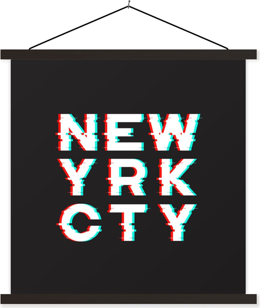 MuchoWow Textilposter New York - Stadt - Schwarz 120x120 cm mit schwarzem Rahmen - Aufhängungsset