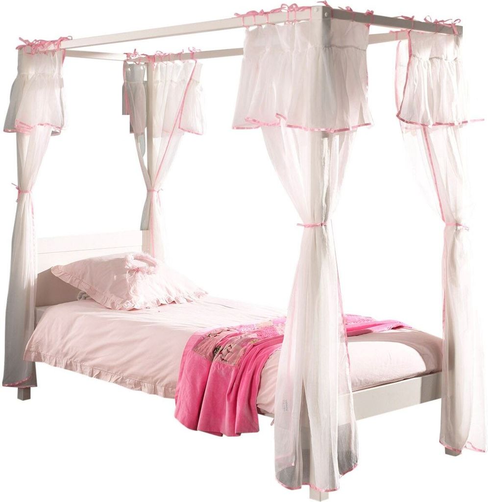 Himmelbett Katerinka 208x98x191 Einzelbett Massivholz Weiß