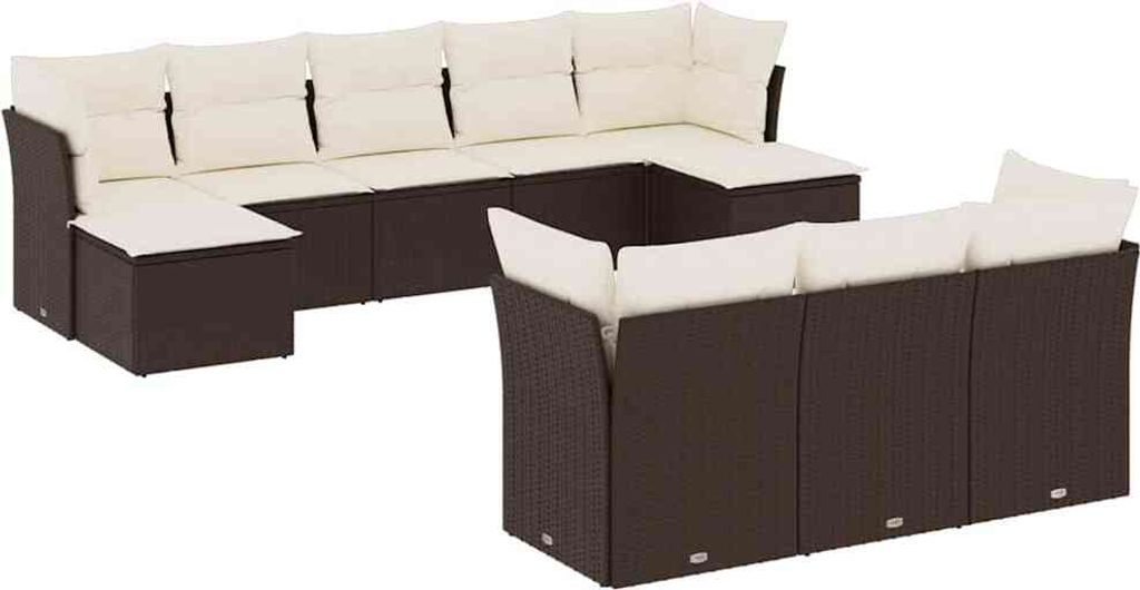 vidaXL 10-tlg. Garten-Sofagarnitur mit Kissen Braun Poly Rattan