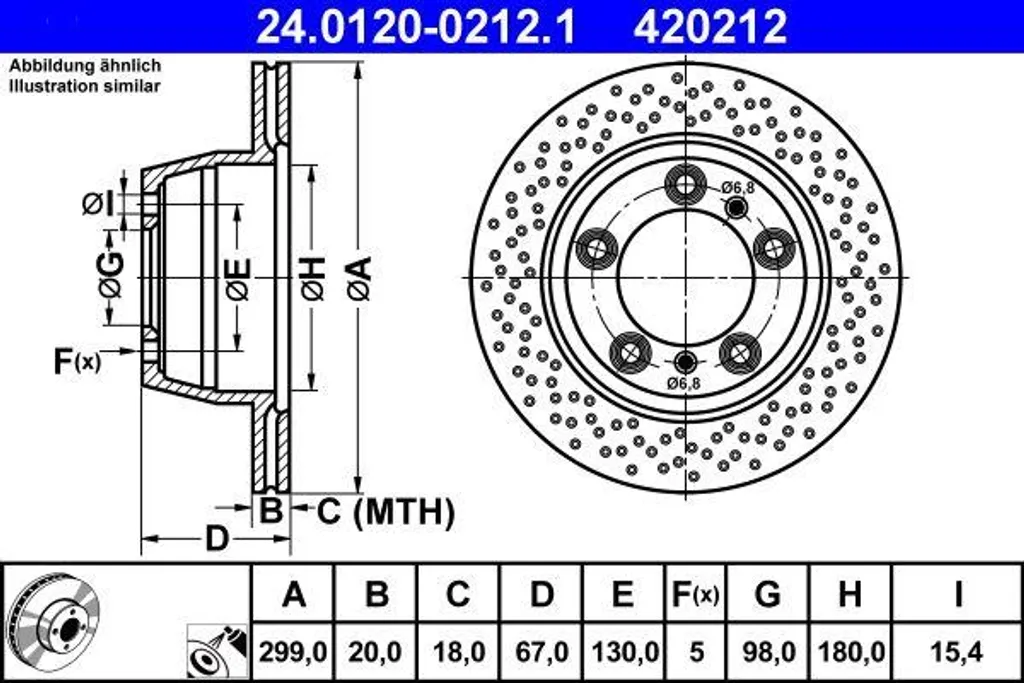 Disque de frein haute teneur en carbone ATE 24.0120-0212.1 anticorrosion