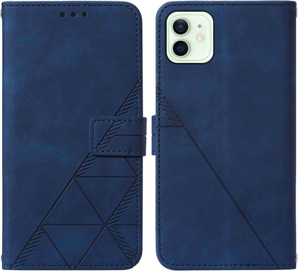 iPhone 12 Hülle, Schlank Prägung Flip Leder Kartenfächer Schutzhülle mit Ständer für iPhone 12 Blau