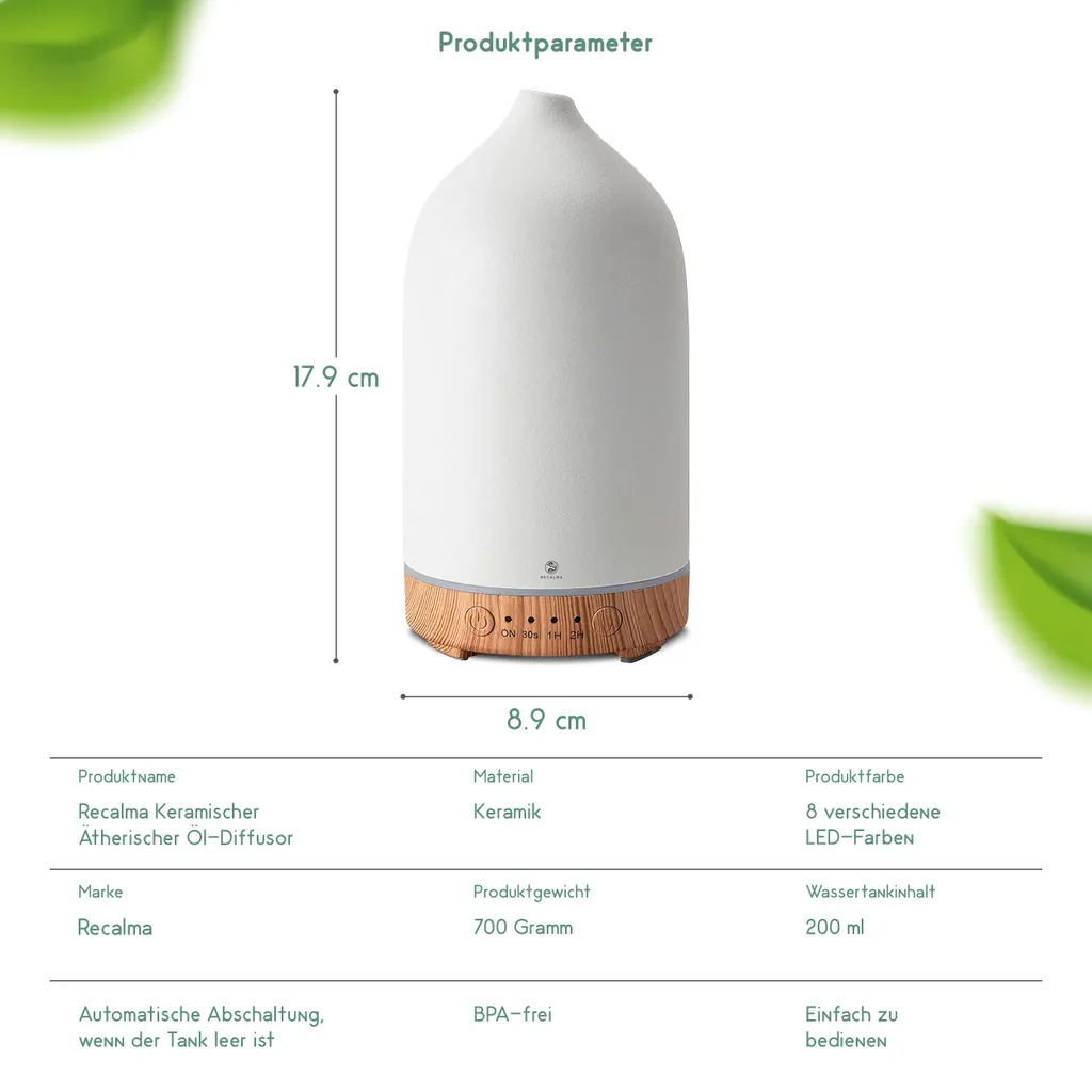 Diffuseur Aroma Céramique avec Mode Brume Réglable et Minuterie Précise - 5