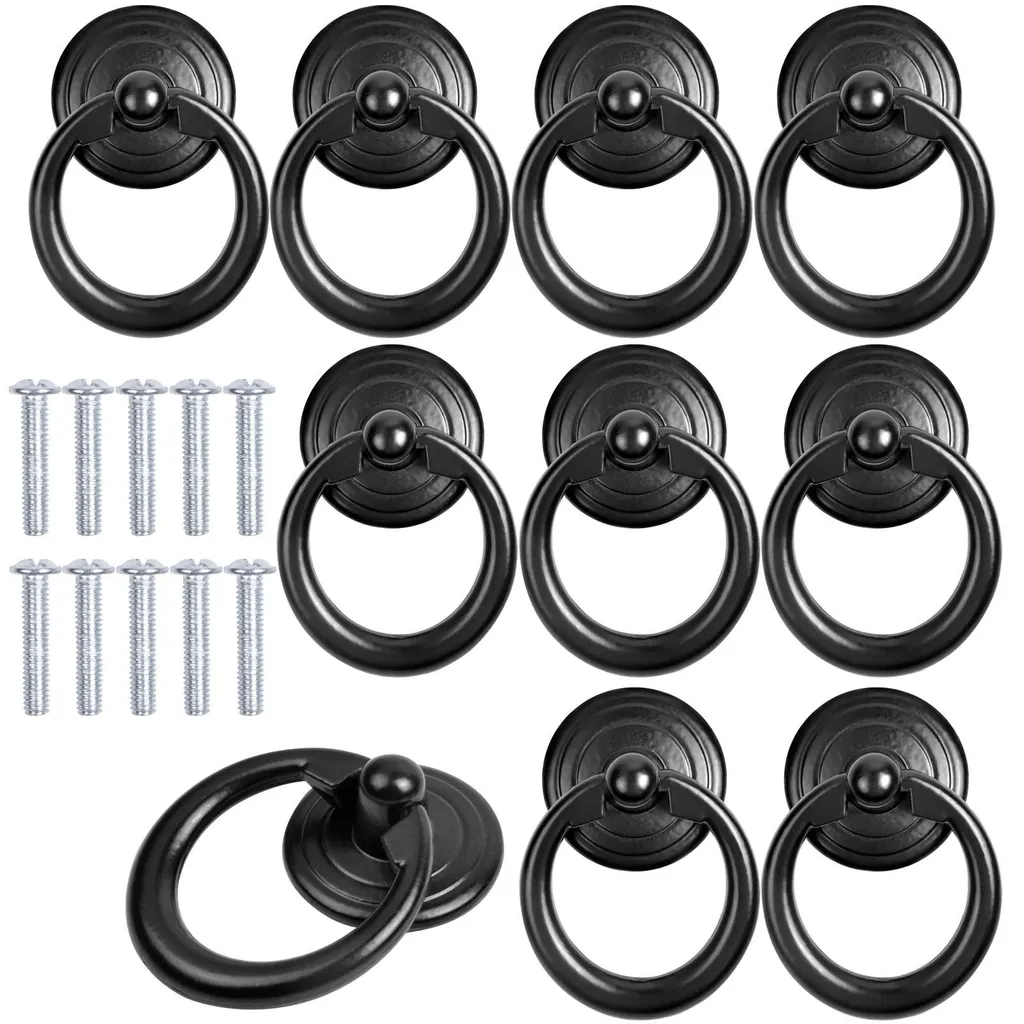 Bouton de meuble anneau noir anti-usure, lot de 10 pour tiroir robuste