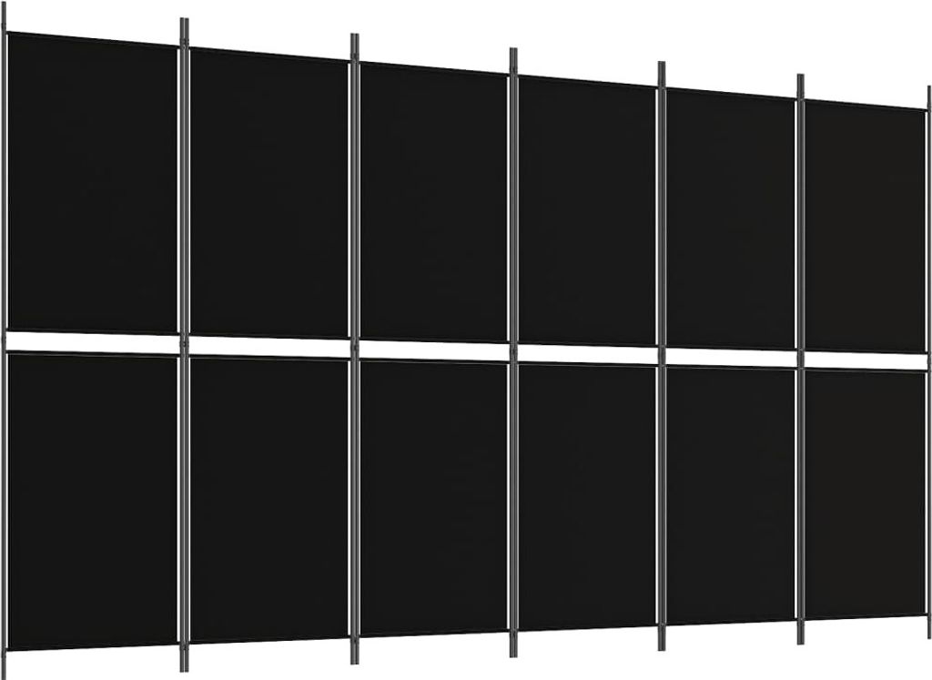 6-tlg. Paravent Schwarz 300x180 cm Stoff