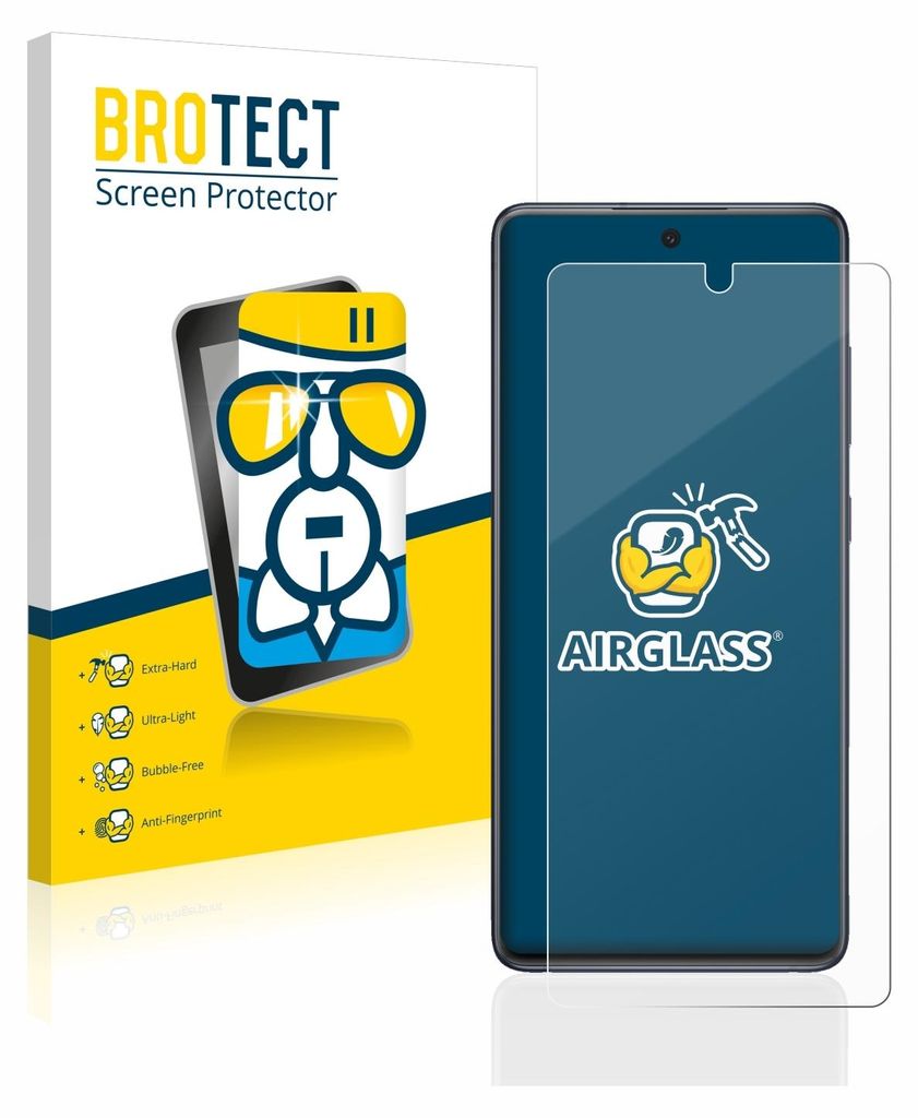 A product packaging box and a screen protector for a smartphone.