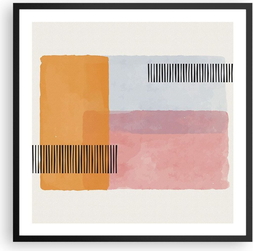 Gerahmtes Poster - Schwarzer Rahmen - Aquarell Rechtecke Linien - 60x60 cm - Wand Bild - Wanddeko - Wandbilder - Kunstposter - Wandposter - Bilderr...