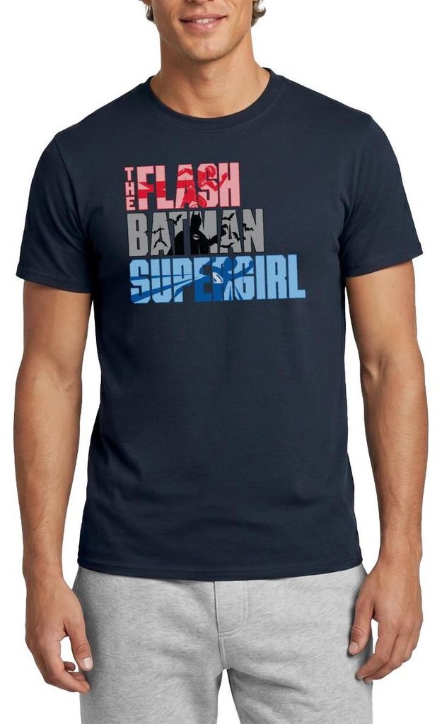 Spreadshirt The Flash Schriftzug Batman Supergirl Männer T-Shirt, XL, Navy