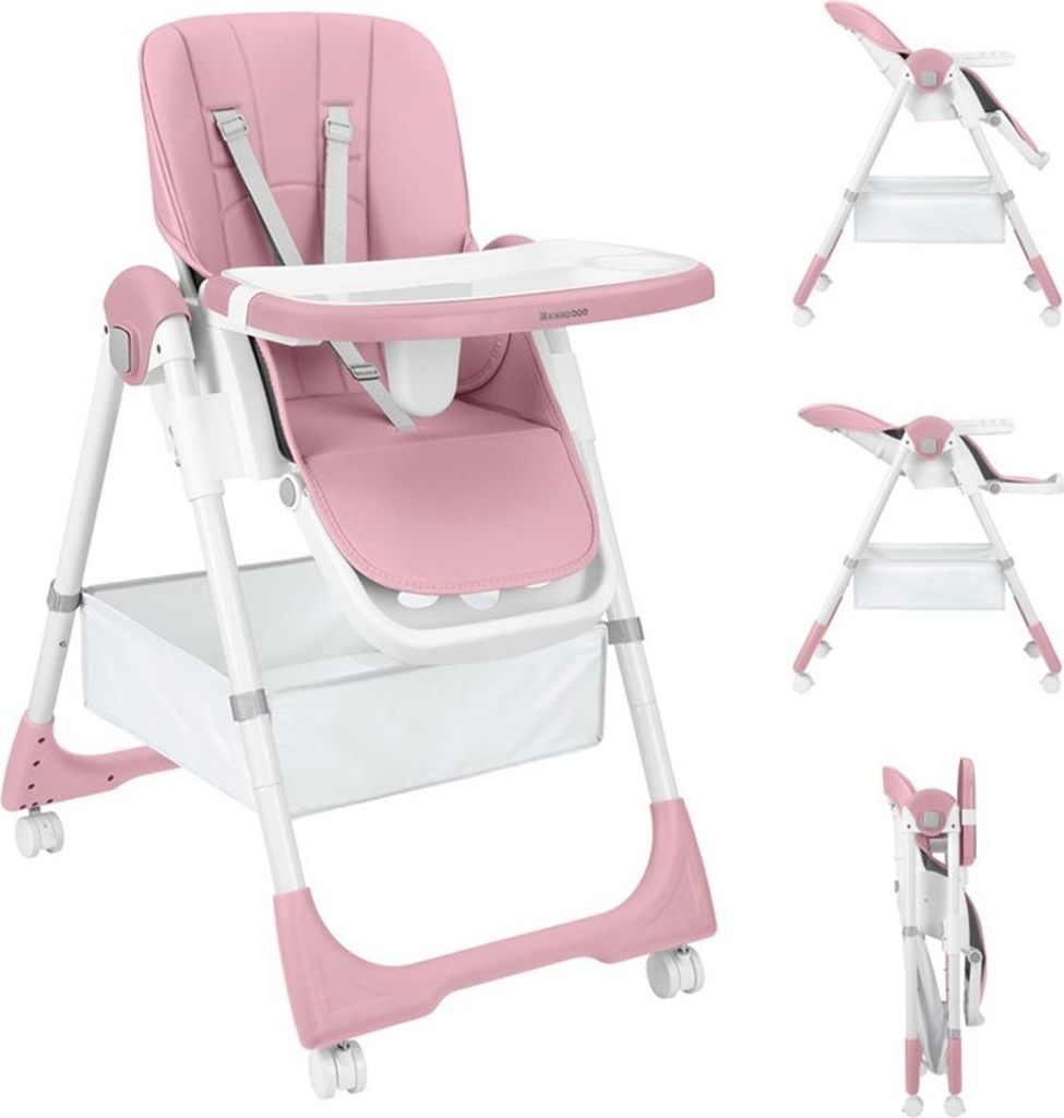 Kikka boo Kinderhochstuhl Spicy+ faltbar höhenverstellbar Fußstütze Räder Korb rosa