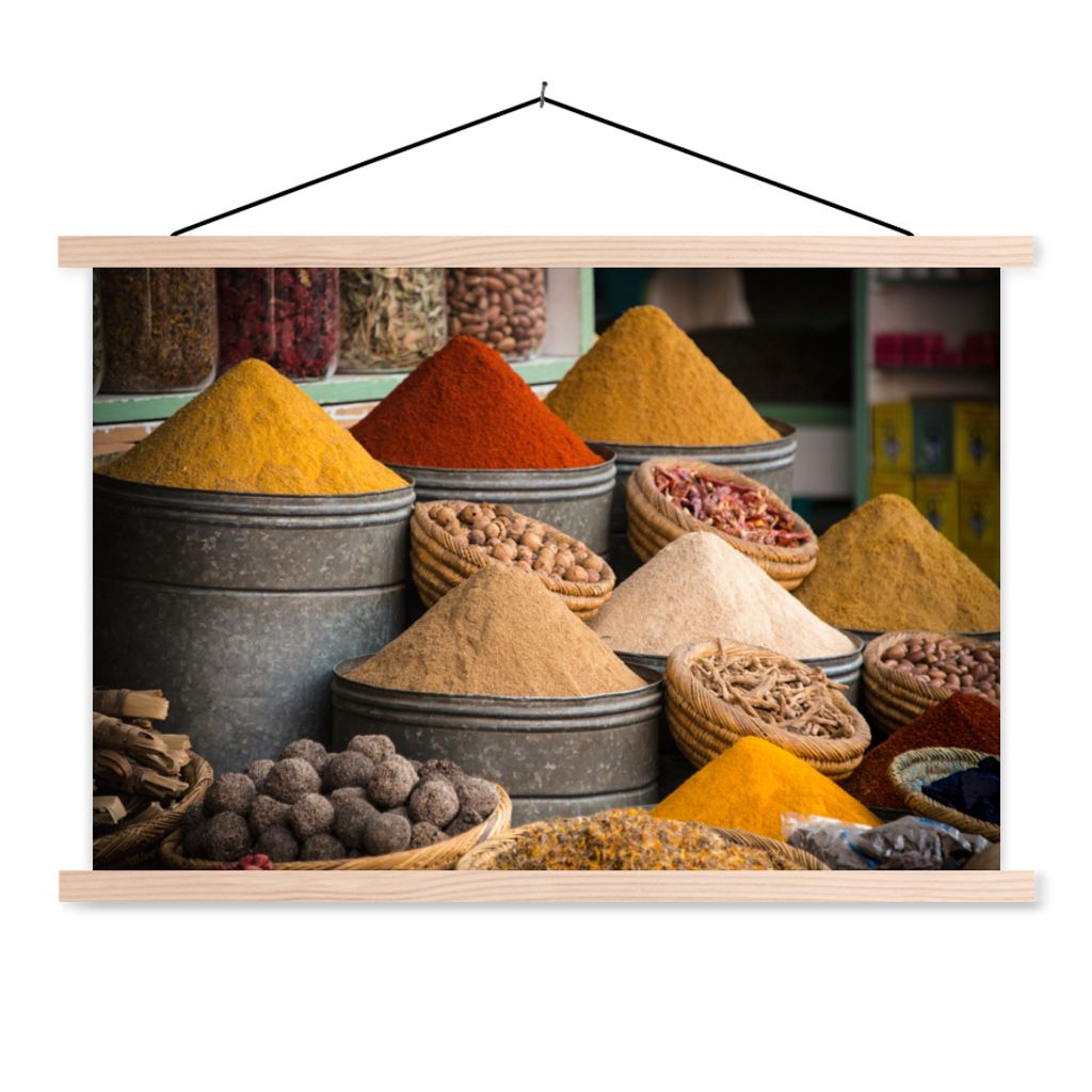 MuchoWow Textilposter Kräuter - Ton - Gewürze - Gelb - Braun 60x40 cm mit holzfarbenen Rahmen - Bilder