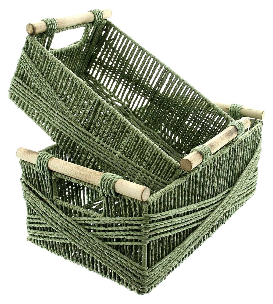 Füllkörbe mit Holzgriff, 2 Stück, aus Papierschnur und Metall