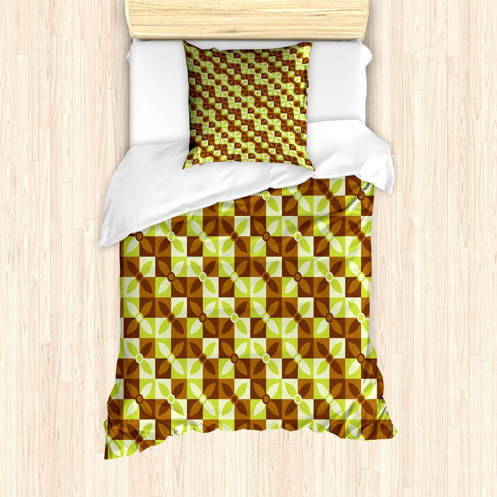 ABAKUHAUS Retro Bettbezug Set für Einzelbetten, Bicolor Geometric Blossoms, Milbensicher Allergiker geeignet mit Kissenbezug, 135 cm x 200 cm - 80...