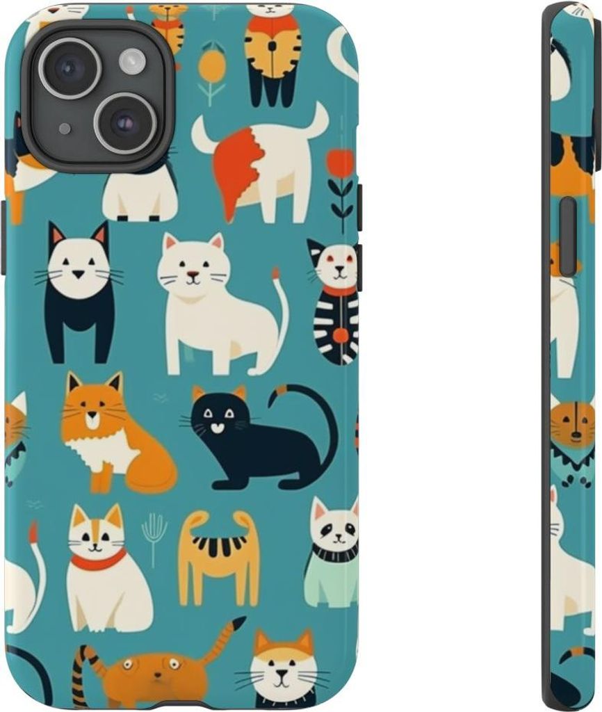 Bunte Katzenmotive auf glänzender Hülle – Hülle Kompatibel mit iPhone 15 Plus