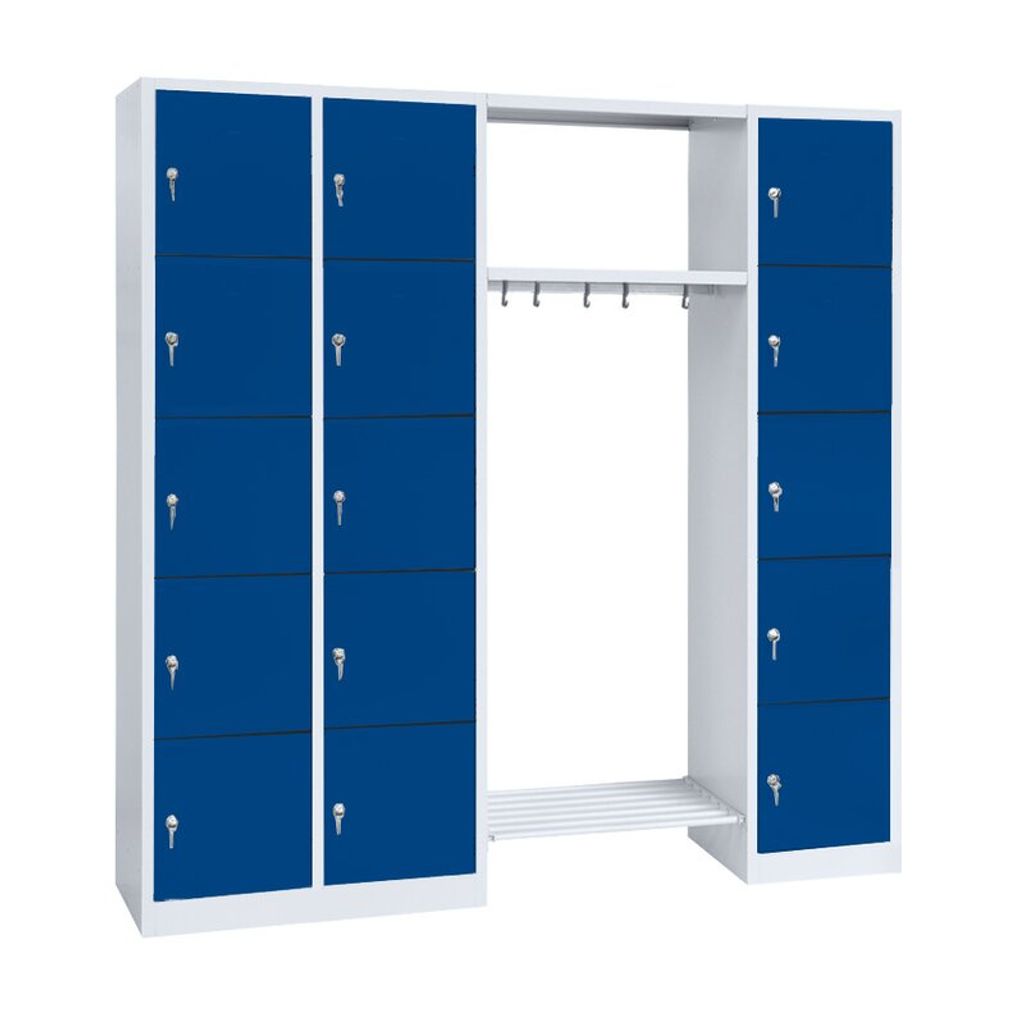 Schließfachgarderobe Fächerschrank Garderobe mittig 15 Fächer grau/blau 525531