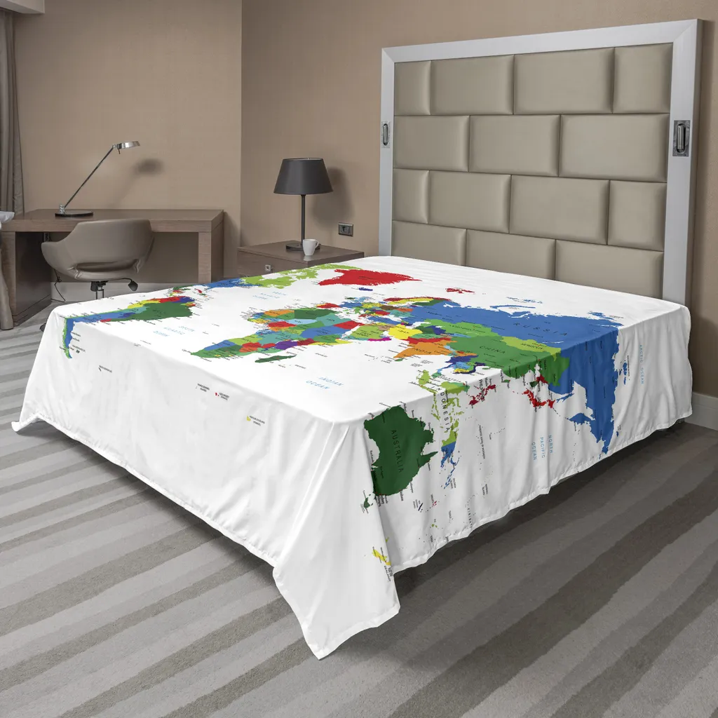 Drap de lit doux imprimé carte du monde en tissu résistant 266x260 cm