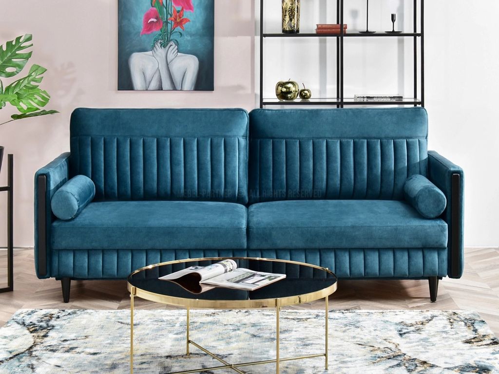 Schlafsofa EMELDA – Türkis/Schwarz