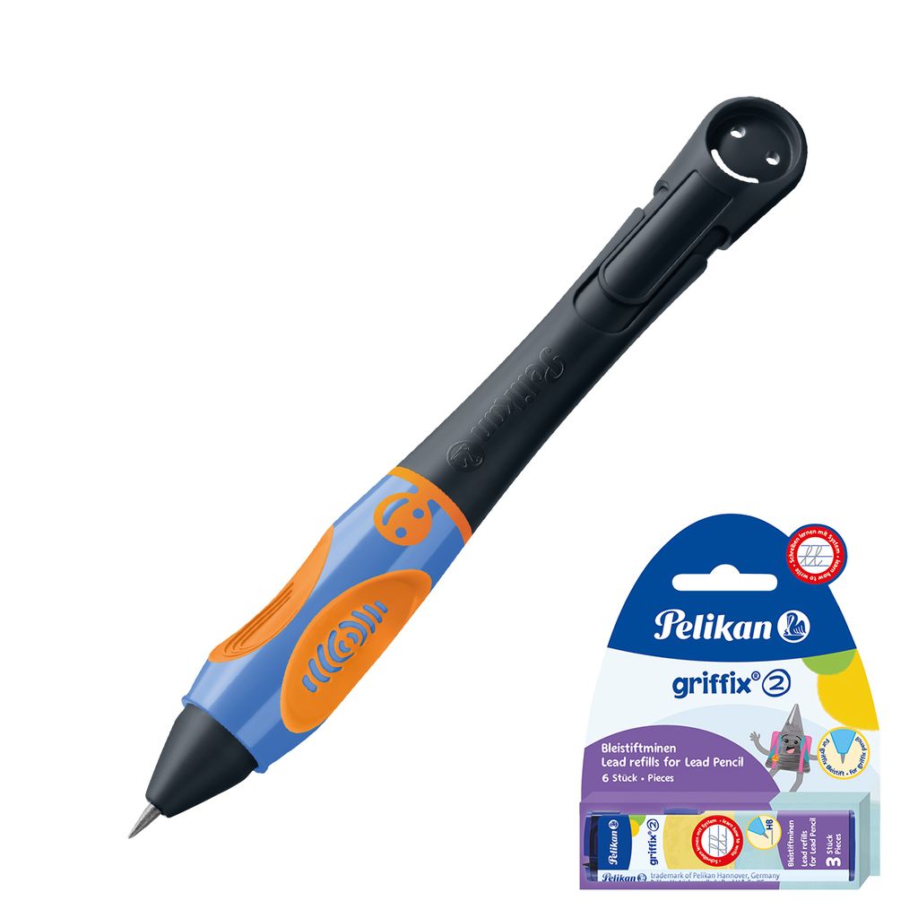 Pelikan Griffix Bleistift Neon Black + 6 Minen, Schreiblernstift für Linkshänder