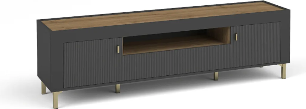 Meuble TV Suspendu 177 cm Bicolore Noir et Chêne Whisky Modèle ASSO 8