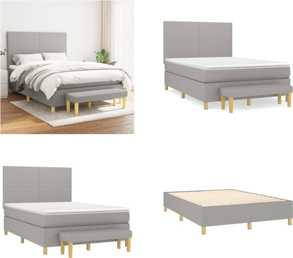 vidaXL Boxspringbett mit Matratze Hellgrau 140x200 cm Stoff - Boxspringbett - Boxspringbetten - Bett - Schlafzimmermöbel